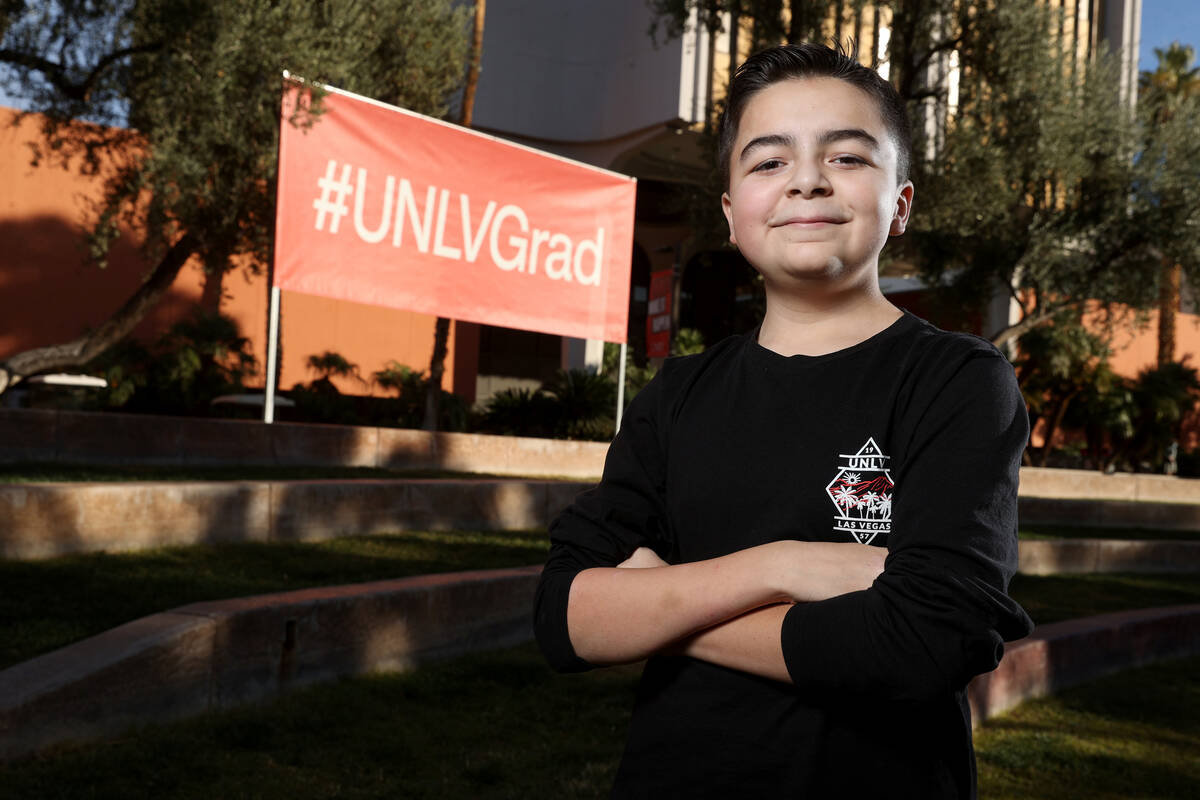 Fifteen-year-old Jack Rico, at UNLV Wednesday, Dec. 8, 2021, is graduating magna cum laude this ...
