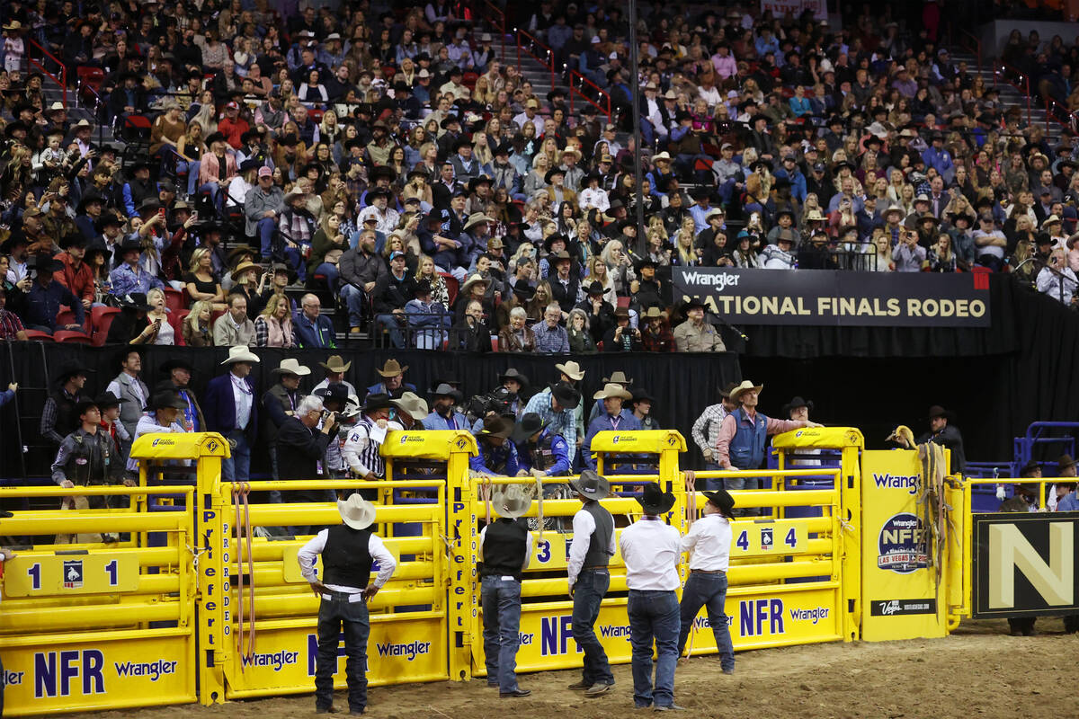 Stetson Wright of Milford, Utah, gets ready to compete in the saddle bronc riding event during ...