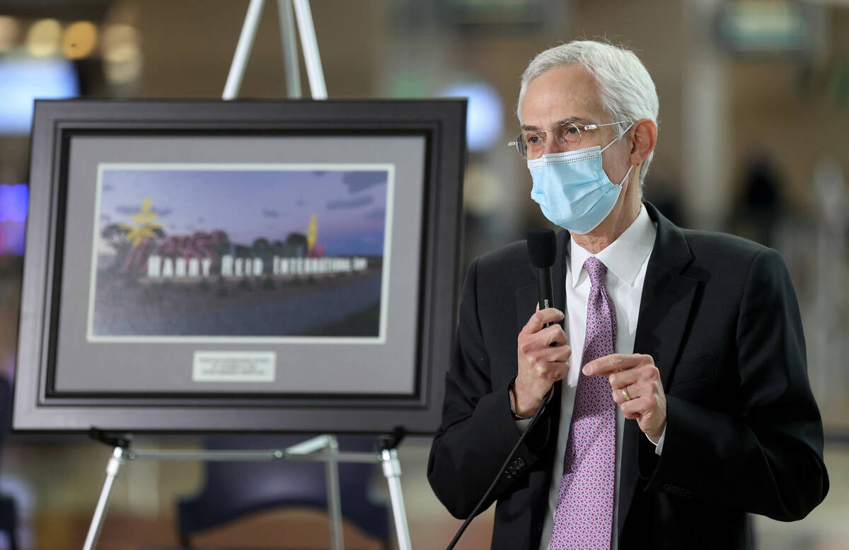 Rory Reid, son of Harry Reid, speaks during a ceremony renaming McCarran International Airport ...