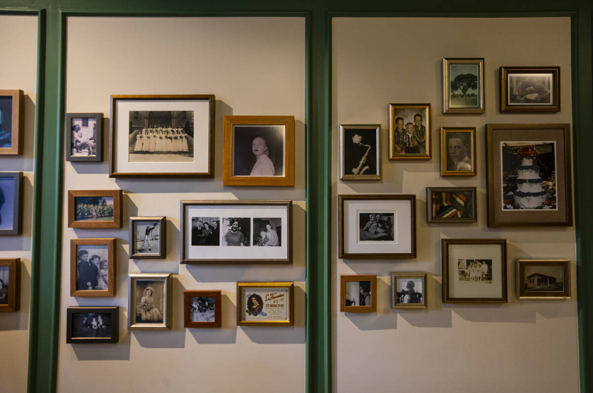 Vintage photos on the wall at Bugsy & Meyers, which opened last year, at the Flamingo in La ...