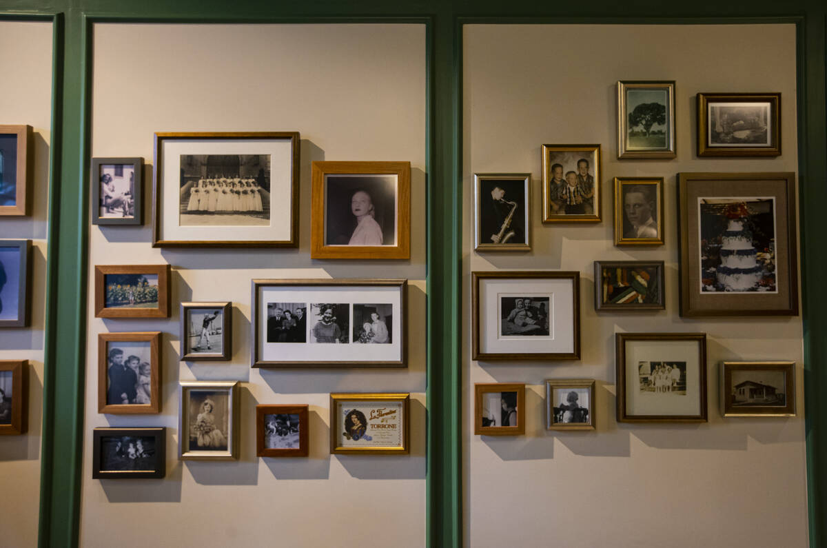 Vintage photos on the wall at Bugsy & Meyers, which opened last year, at the Flamingo in La ...