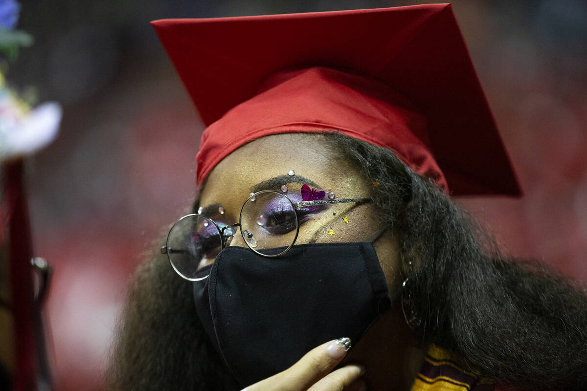 UNLV graduate Cierra Carodine stands in line to take the stage during their commencement ceremo ...