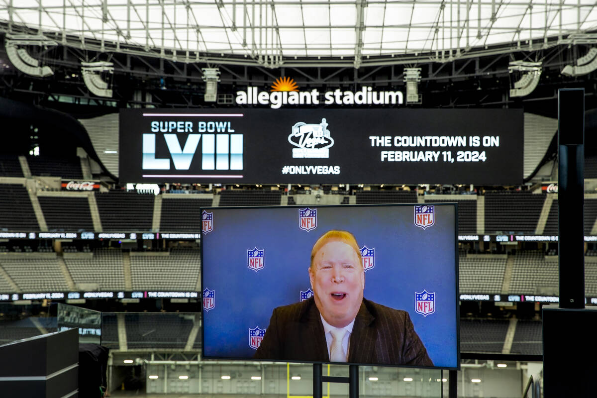 Raiders owner Mark Davis speaks via Zoom during a press conference event announcing the NFL Sup ...