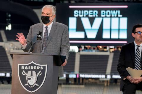 Nevada Gov. Steve Sisolak is shown during the NFL Super Bowl LVIII press conference event at Al ...
