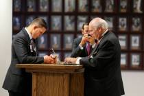 Lobbyists, from left, Joey Gilbert, Nick Vander Poel and Sam McMullen work in the final hours o ...