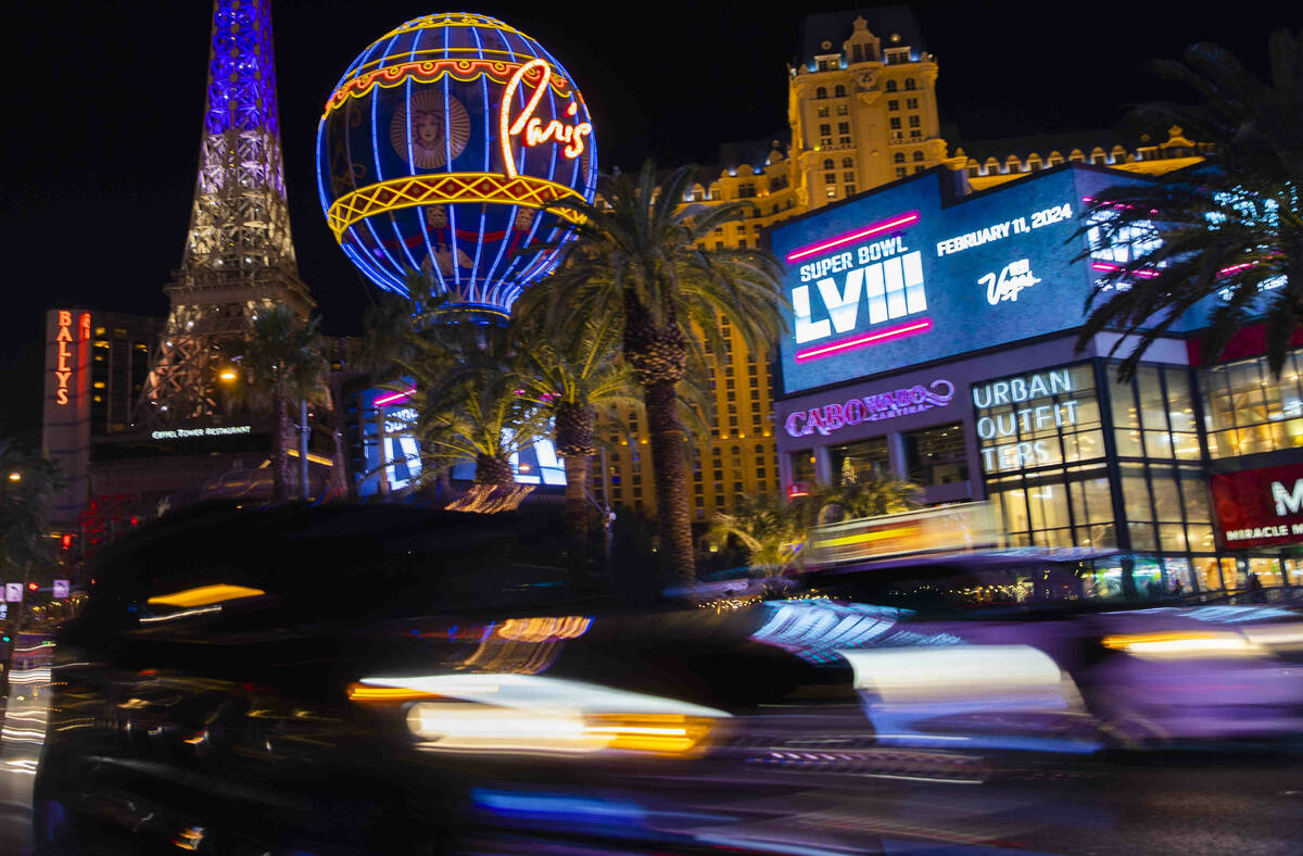 A marquee connected  the Strip celebrating the announcement that Las Vegas volition  big   Super Bowl LVIII a ...