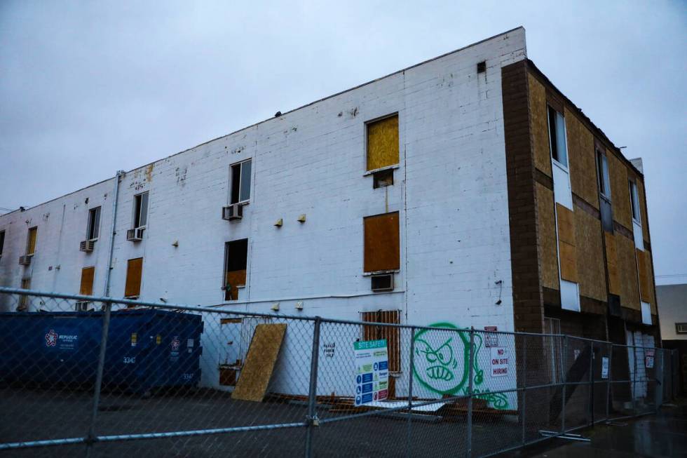 The former Alpine Motel Apartments on Dec. 14, 2021, in downtown Las Vegas. The sign has been t ...