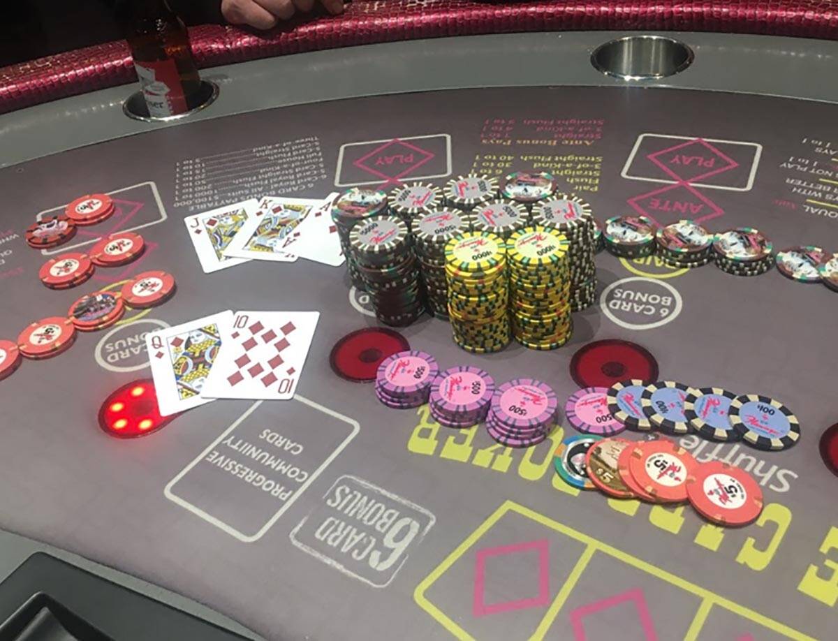 Diamonds were the winning suite for Scott Bradfield at three-card poker at Flamingo Las Vegas o ...
