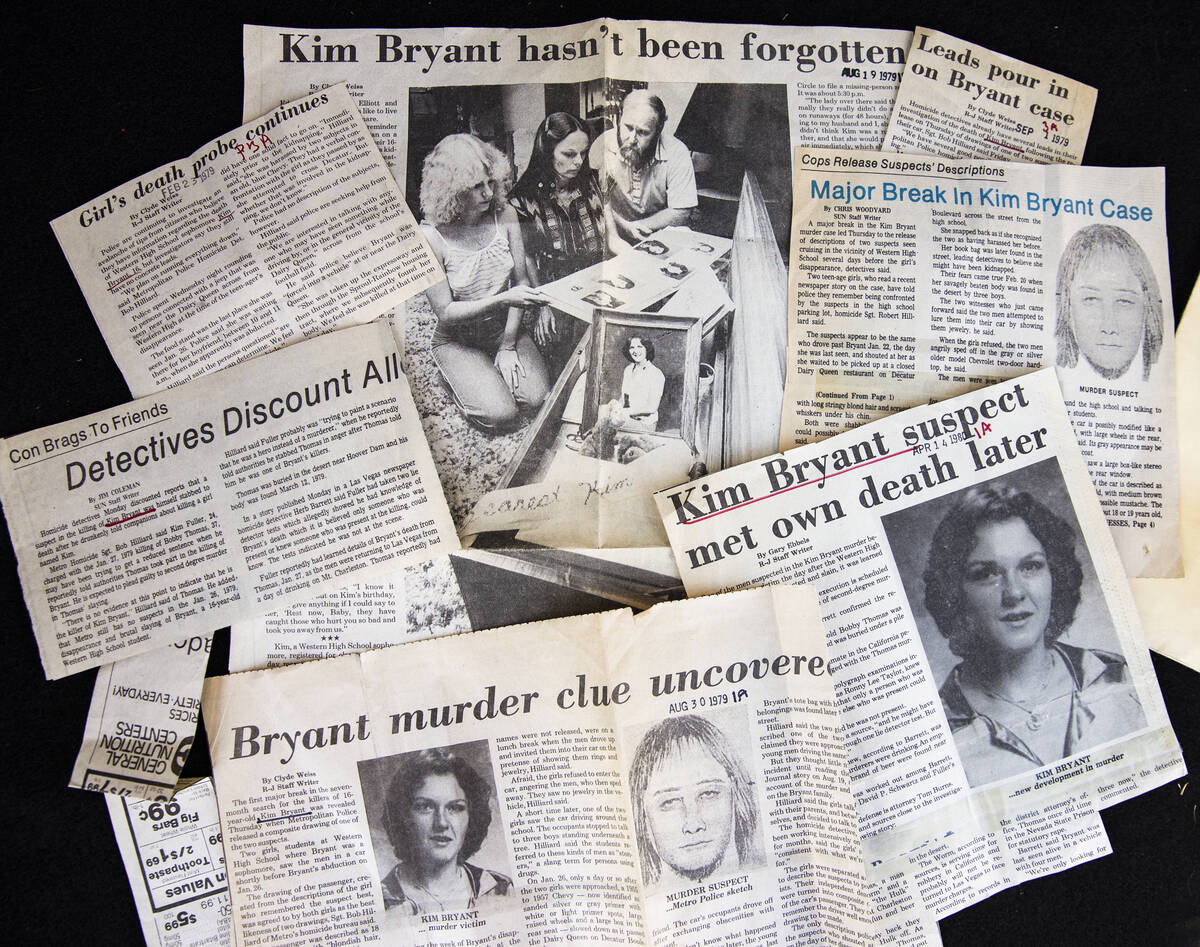Copies of the Review-Journal with the story of Kim Bryant, who was killed in 1979, are shown on ...