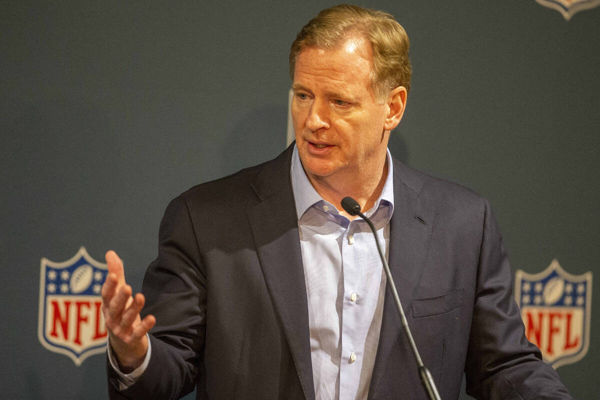 NFL commissioner Roger Goodell speaks during a news conference after an NFL meeting where the t ...