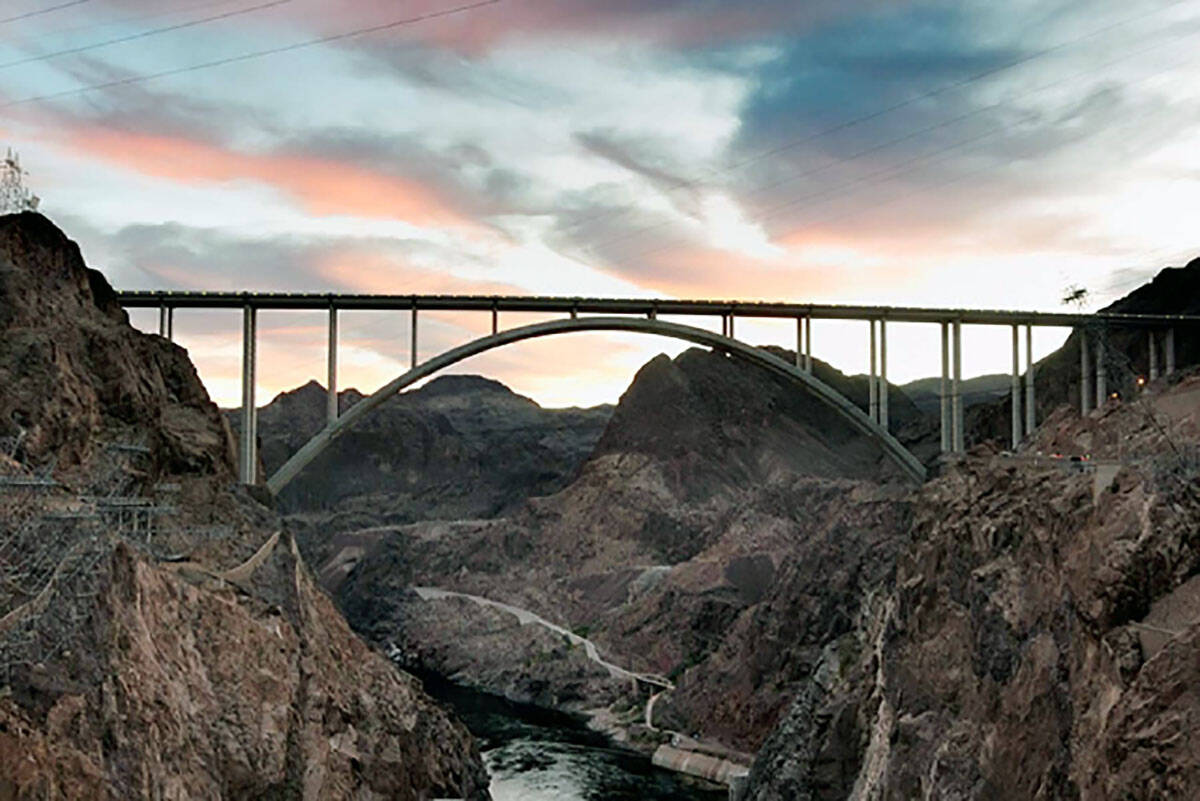 The 1,900-foot-long Hoover Dam bypass bridge, which opened in October 2010, crosses Black Canyo ...