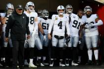 The Raiders get ready to take the field for an NFL football game against the Cleveland Browns a ...