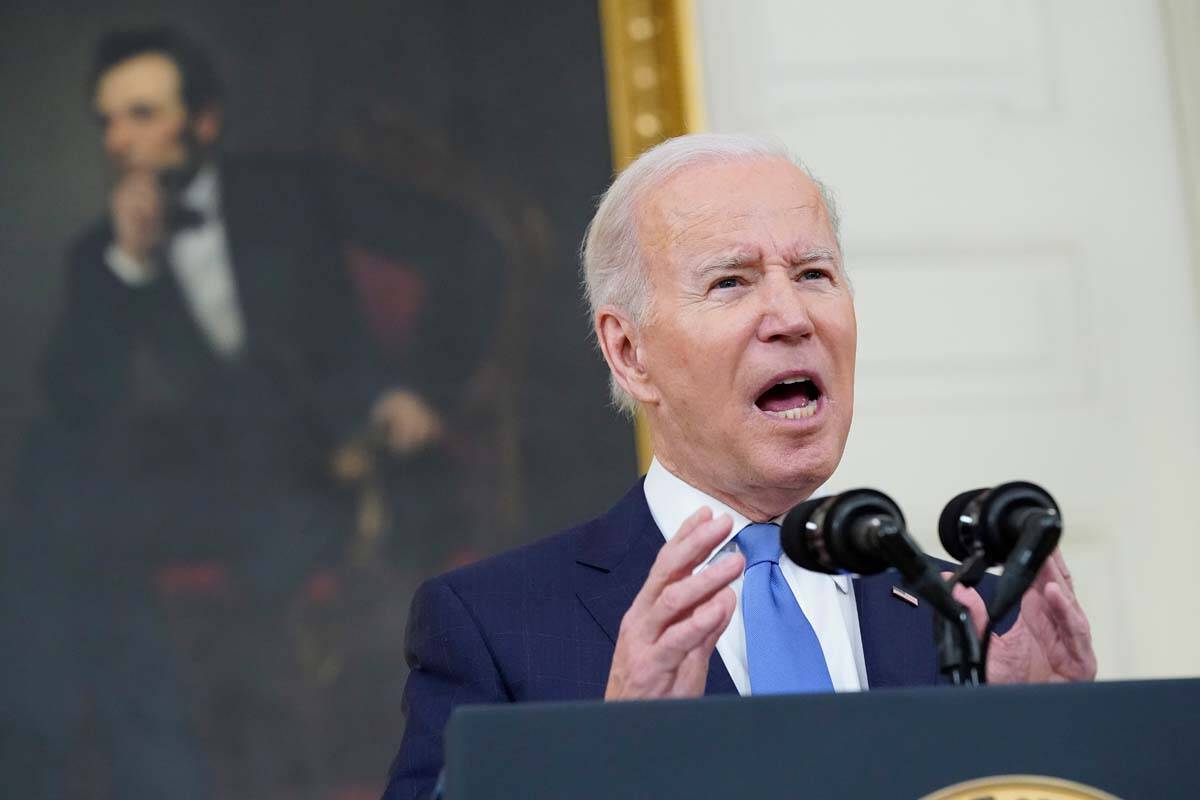 President Joe Biden speaks about the COVID-19 response and vaccinations, Tuesday, Dec. 21, 2021 ...