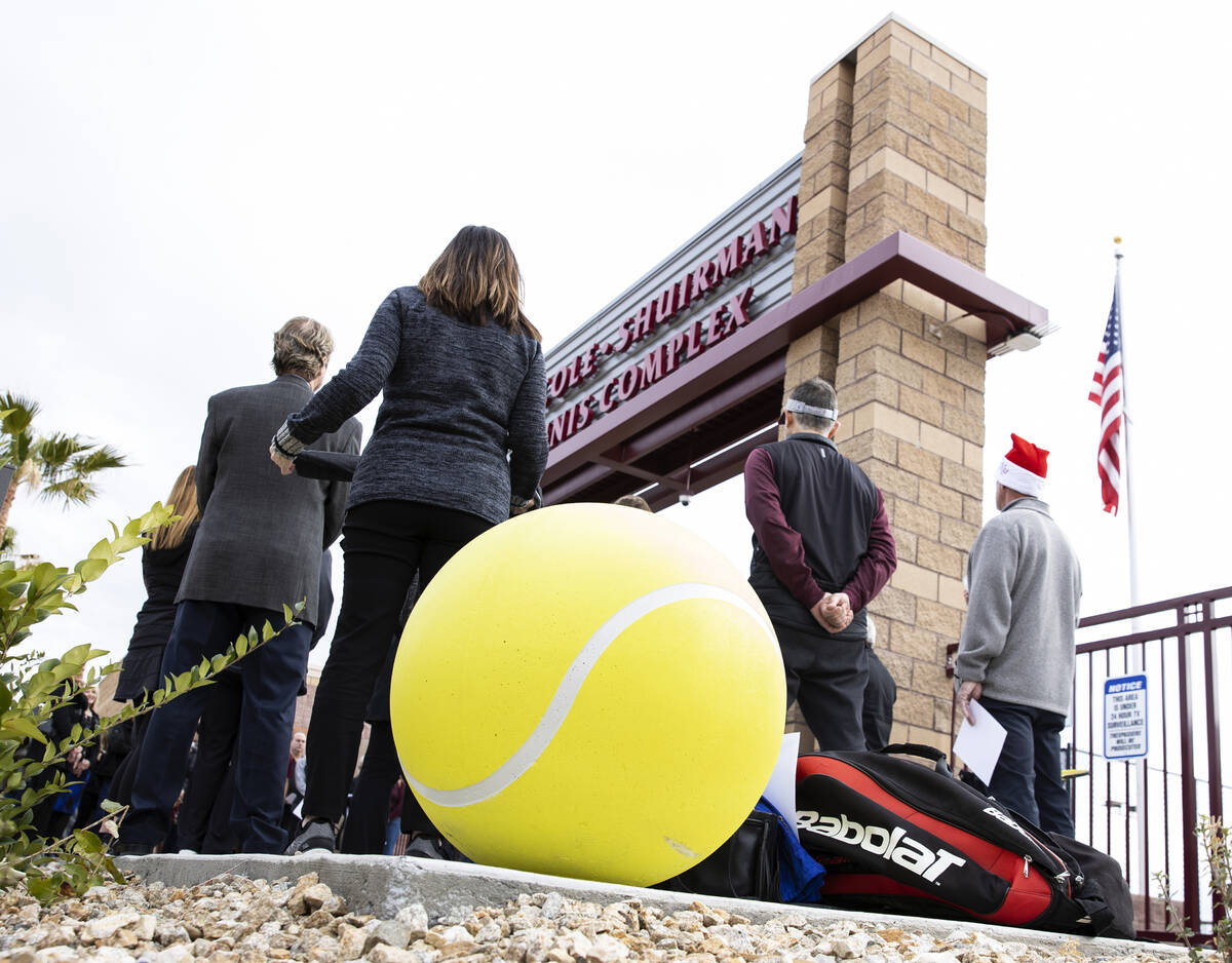 Parents and students attend the ribbon cutting ceremony of the $3.4 million tennis complex at F ...