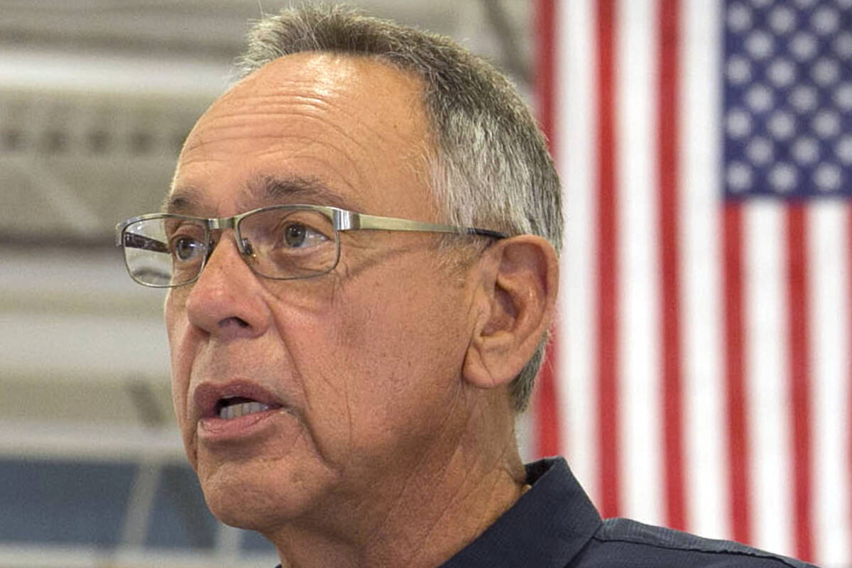 Clark County Commissioner Jim Gibson speaks during a community COVID-19 testing event at Franci ...