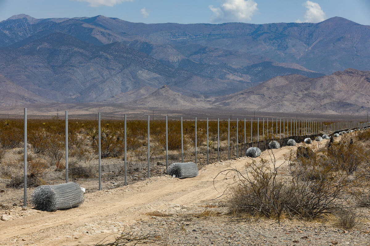A fence to the future Yellow Pine solar project, a solar farm under construction that will cove ...