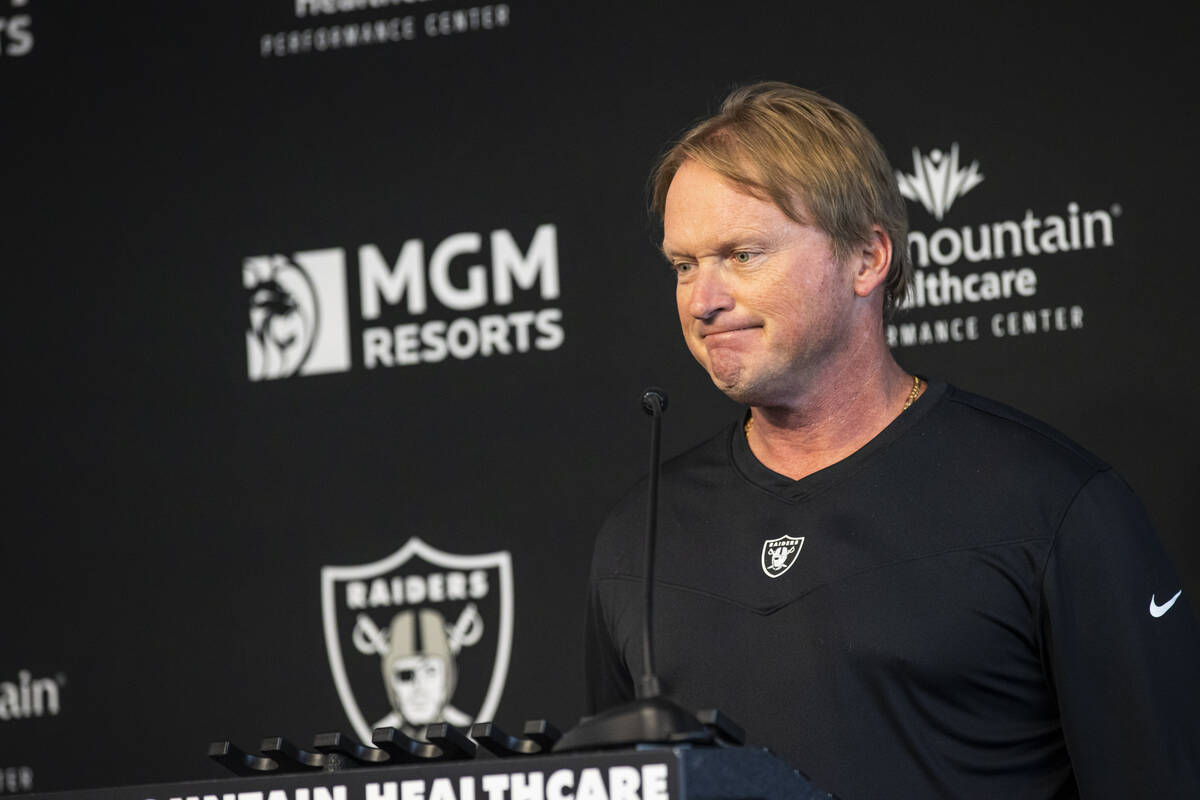 Raiders head coach Jon Gruden responds to questions from the media at Raiders Headquarters/Inte ...