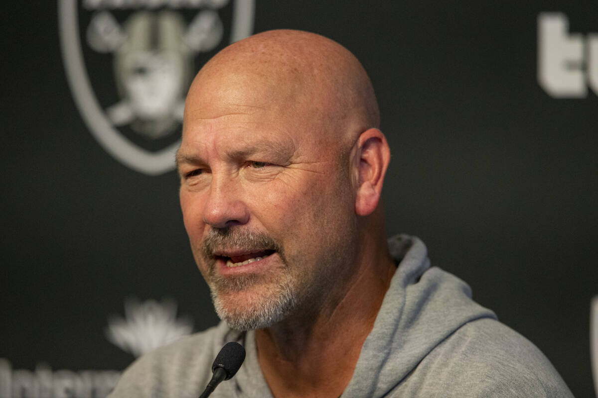Raiders defensive coordinator Gus Bradley speaks during a news conference at the Raiders Headqu ...