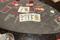 The 7-card winning Pai Gow poker hand on Wednesday, Dec. 22, 2021, at Palace Station. (Palace S ...