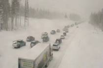 In this image taken from video from a Caltrans remote video traffic camera, traffic is stopped ...