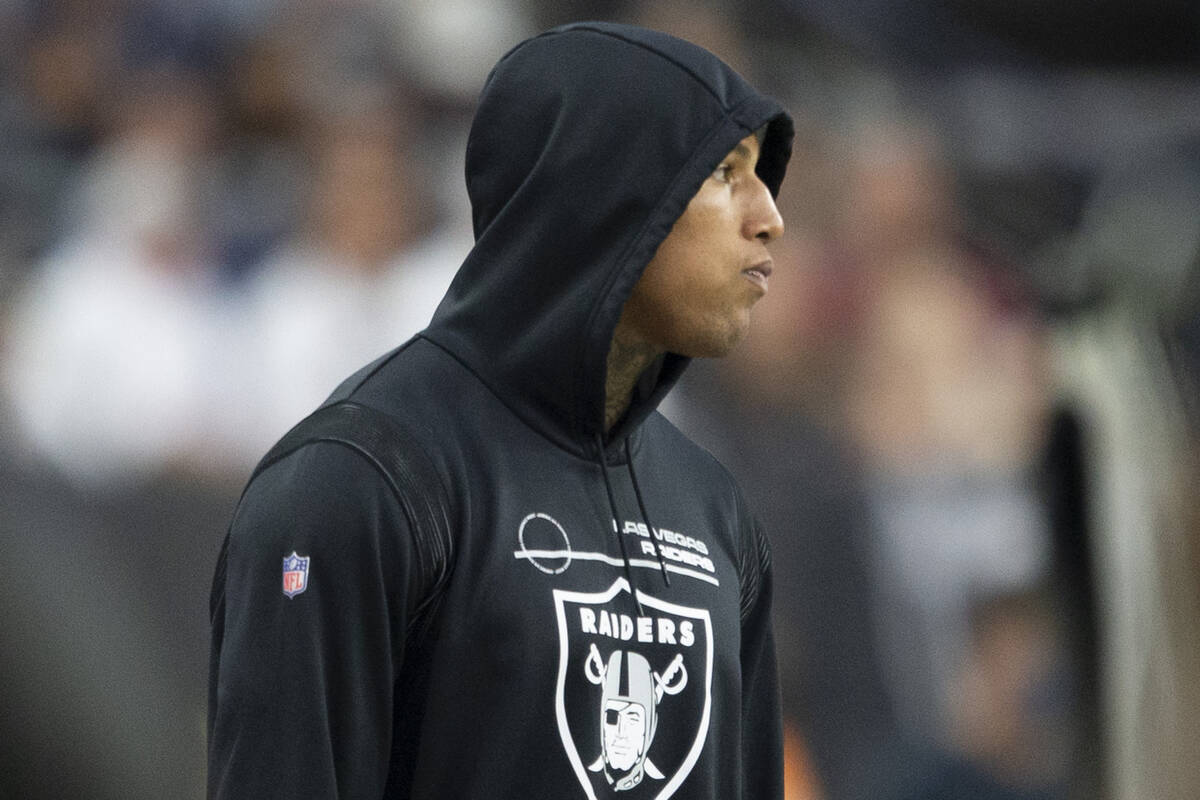 Raiders tight end Darren Waller (83) on the sideline during the second quarter of an NFL footba ...