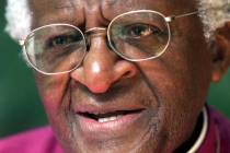 FILE - Anglican Archbishop Emeritus Desmond Tutu, speaks during an interview with the Associate ...