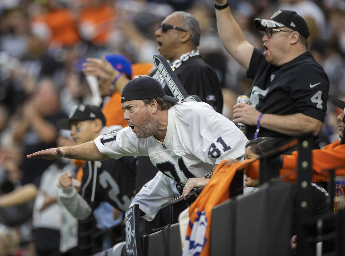 Denver Broncos fans during an NFL football game against the Raiders on Sunday, Dec. 26, 2021, a ...