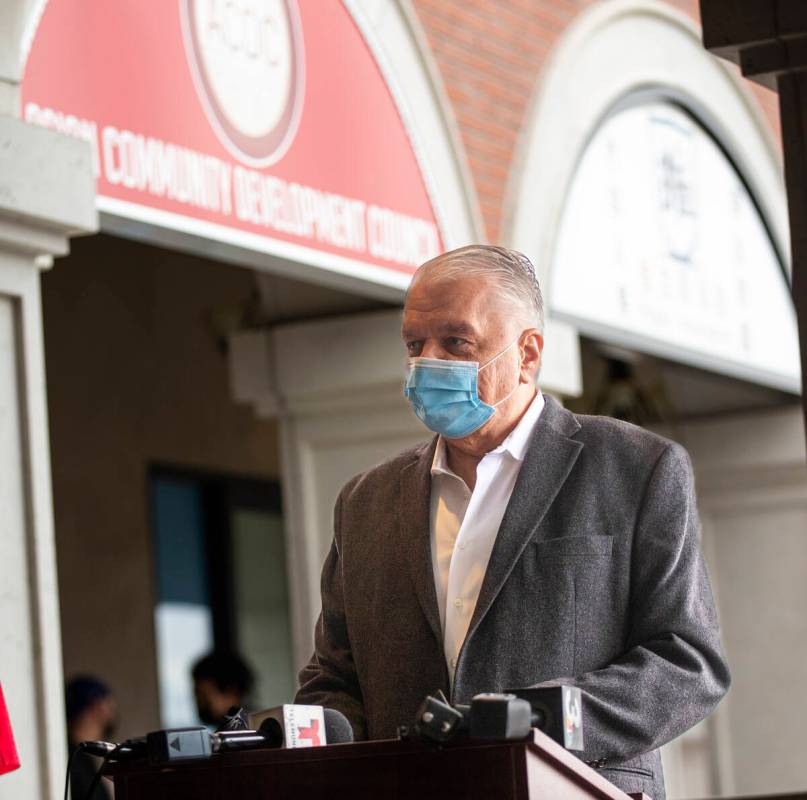 Gov. Steve Sisolak speaks during a press conference held with the Asian Community Development C ...