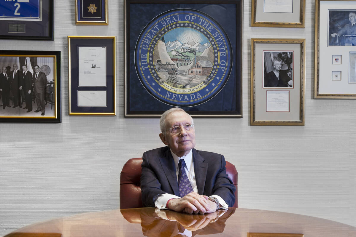 Former Nevada Sen. Harry Reid sits astatine  his bureau   successful  Bellagio connected  Friday, Feb. 8, 2019, successful  Las Ve ...
