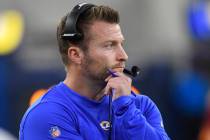 Los Angeles Rams head coach Sean McVay looks on from the sideline during the first half of an N ...