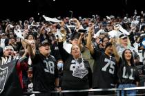 Las Vegas Raiders fans are seen during the first half of an NFL football game against the Denve ...