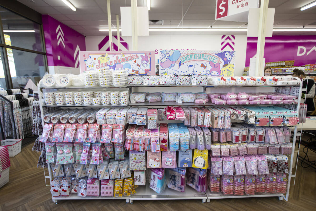 Sanrio characters, including Hello Kitty, are seen on display during the  grand opening of Daiso …
