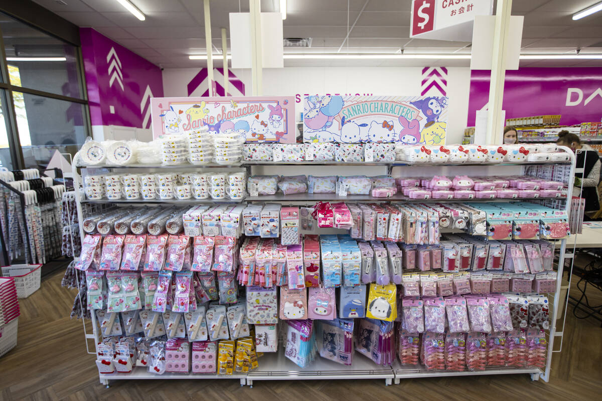 Sanrio characters, including Hello Kitty, are seen on display during the grand opening of Daiso ...