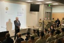 Gov. Steve Sisolak speaks to the Nevada National Guard Thursday, Dec. 30, 2021, in Las Vegas. ( ...