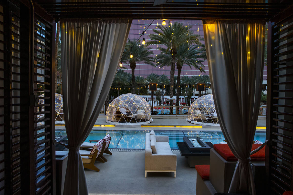 Igloos around the pool at the Merry Crimson Tinsel Town at Red Rock Casino on Tuesday, Dec. 26, ...