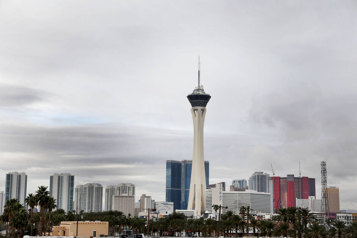 The Las Vegas skyline is seen early Tuesday morning, March 10, 2020. (Elizabeth Page Brumley/L ...