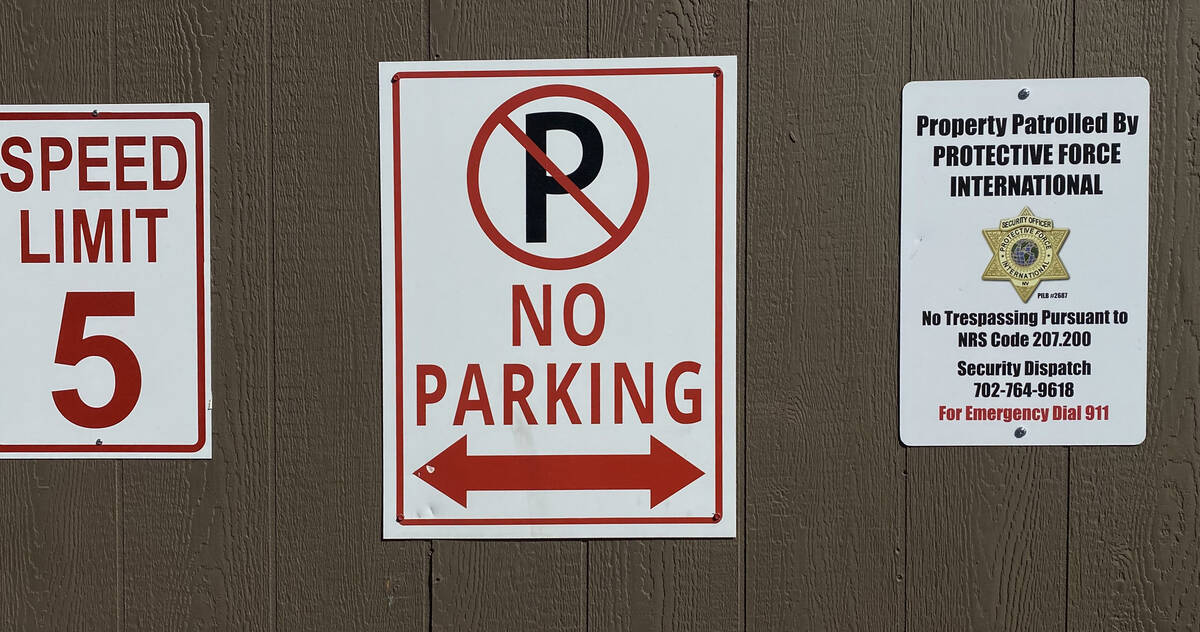 A security sign is posted on the property at the Siena Suites in October 2021 (L.E. Baskow/Las ...