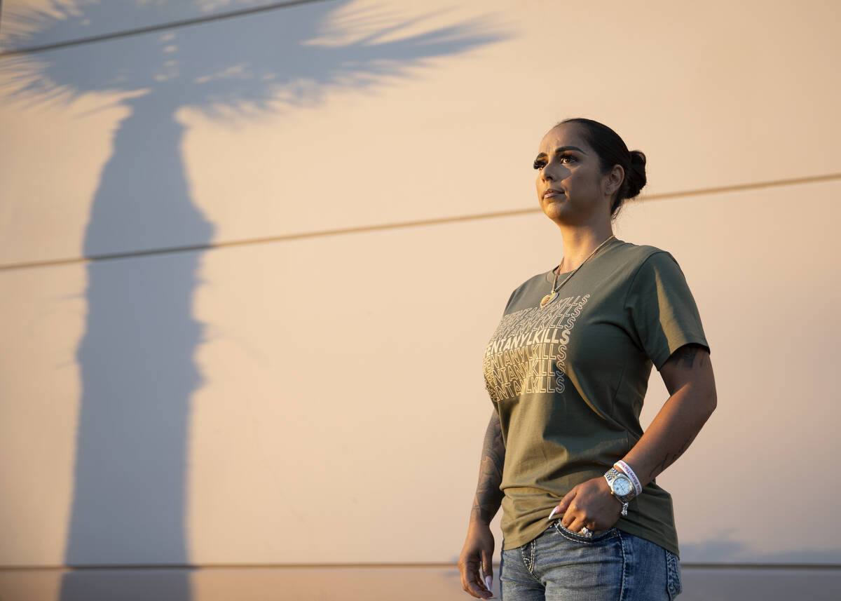 Cristina Perkins, mother of Giovanni Perkins, near a billboard she funded in honor of her son n ...