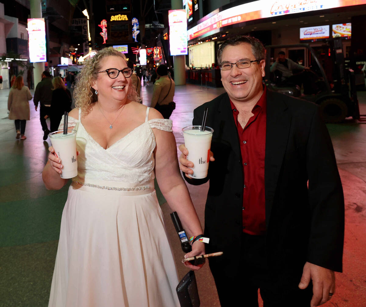 Newlyweds Stephanie and David Kereluk of Grayling, Mich. during the New Year's Eve party at the ...