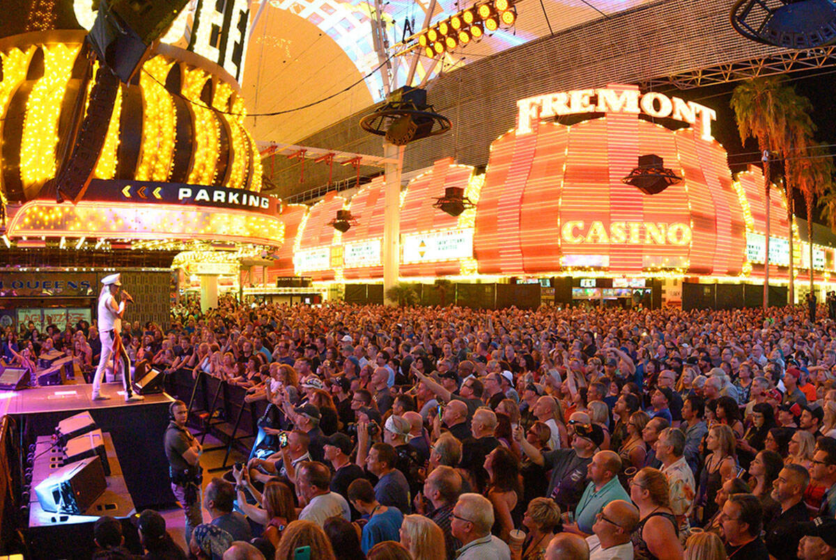 Cheap Trick drew a crowd of about 15,000 at 3rd Street Stage at Fremont Street Experience on Sa ...