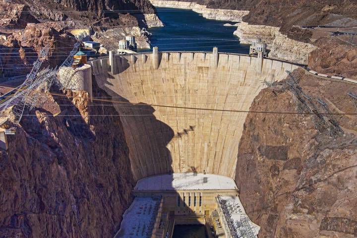 Lake Mead and the Hoover Dam on Tuesday, June 8, 2021, in Boulder City, Nev. (Benjamin Hager/La ...