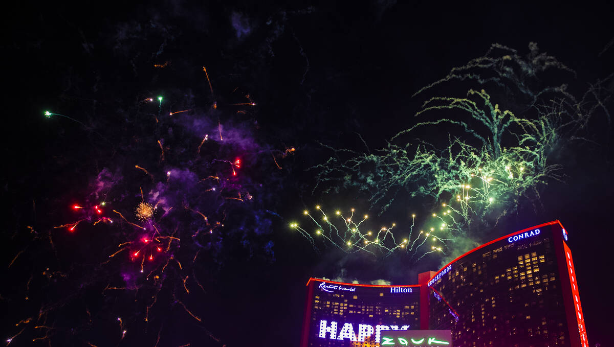 Fireworks supra  Resorts World connected  New Year’s Eve connected  Saturday, Jan. 1, 2022, successful  Las Vegas. ...