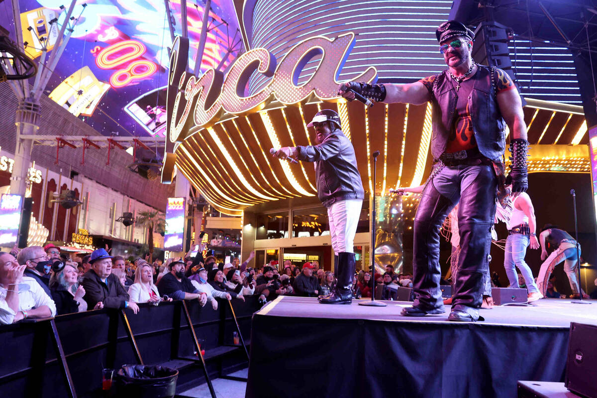 The Village People perform on New YearÕs Eve at the Fremont Street Experience in downtown ...