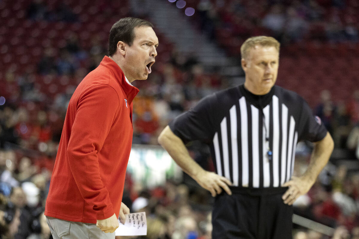 UNLV Rebels caput  manager  Kevin Kruger shouts from the sidelines during the archetypal  fractional  of an NCAA ...