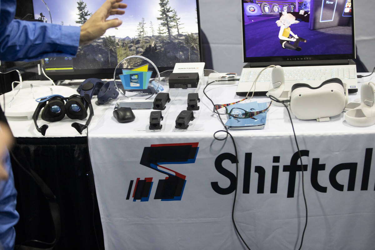 Virtual reality devices by Shiftall are seen during the CES Unveiled event at the Mandalay Bay ...