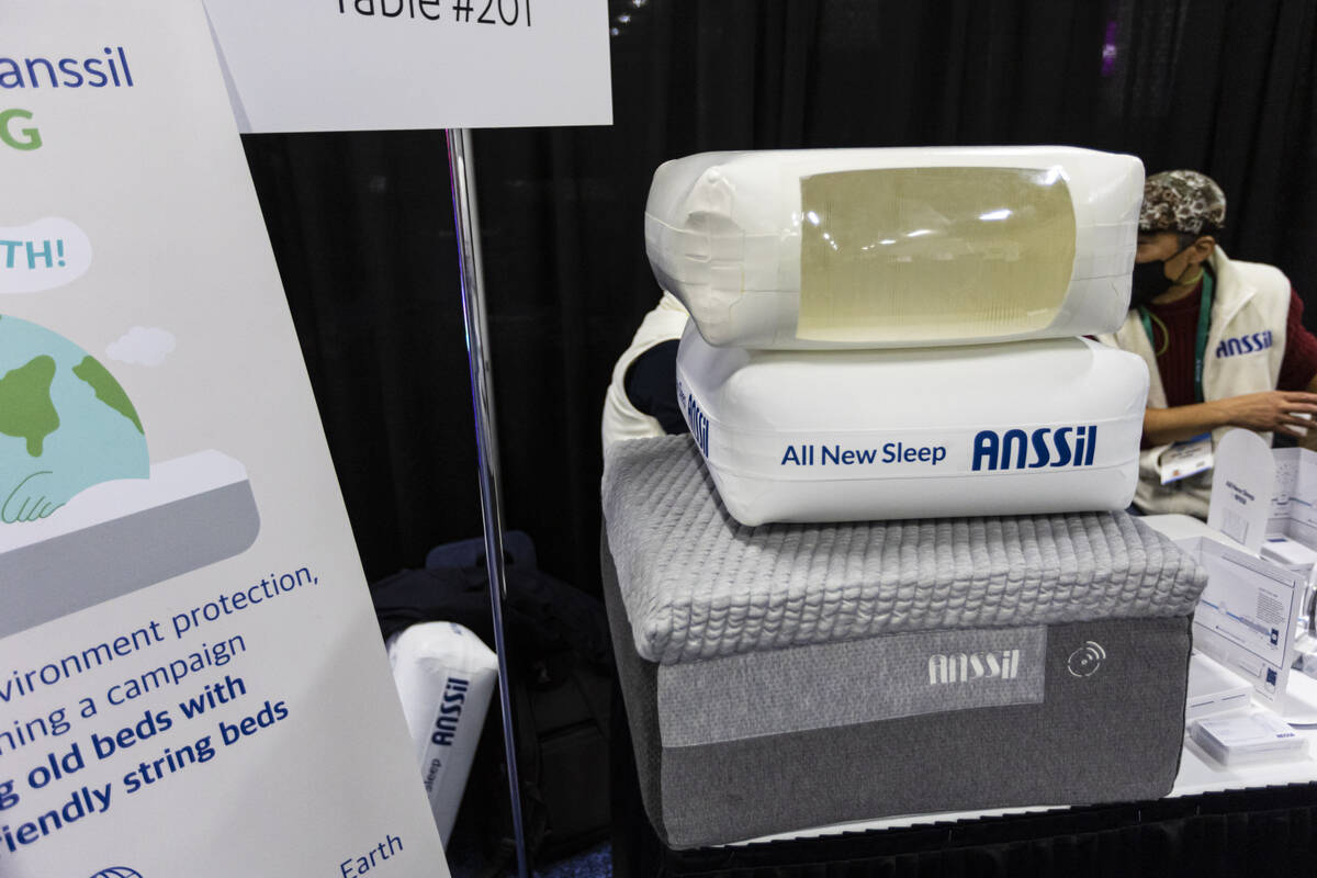 Part of the ANSSil smart string mattress is seen during the CES Unveiled event at the Mandalay ...