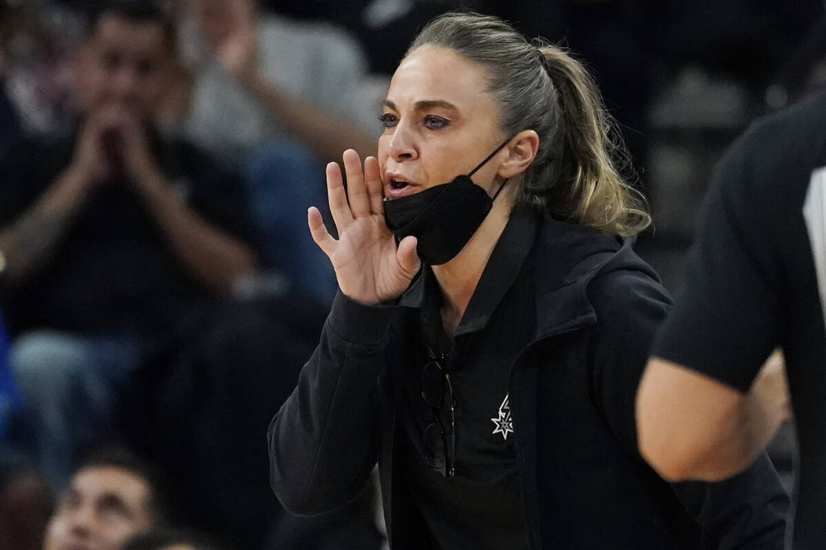 San Antonio Spurs assistant coach Becky Hammon during the first half of an NBA basketball game ...