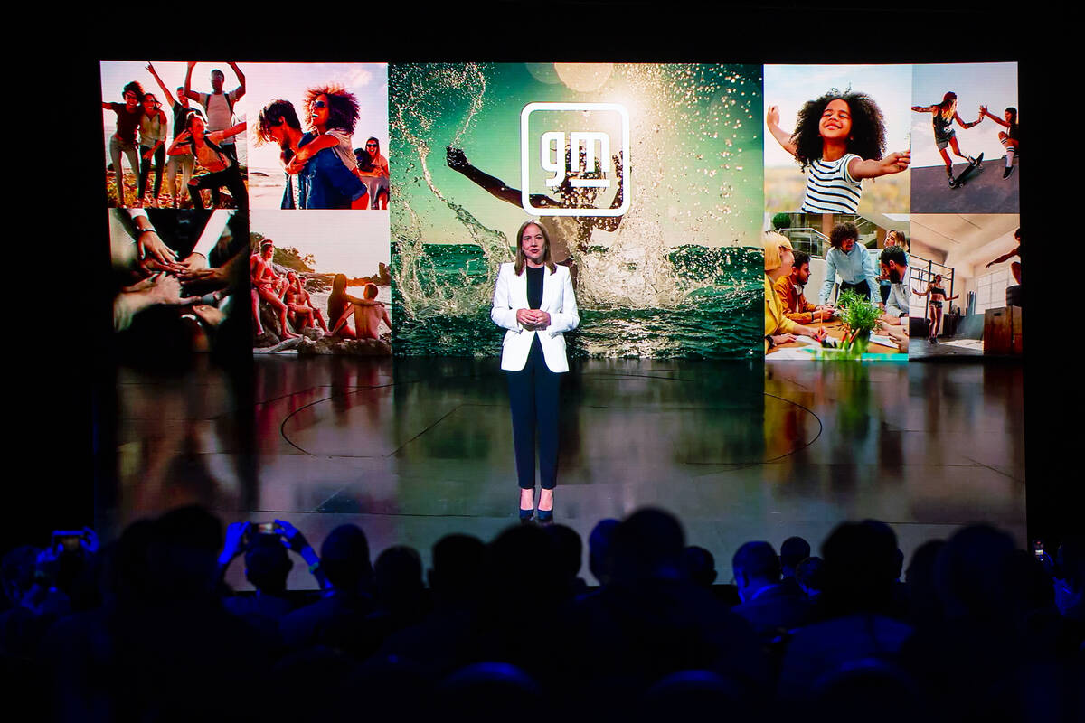 Mary Barra, chair and CEO of General Motors, speaks during a keynote session at CES at The Vene ...