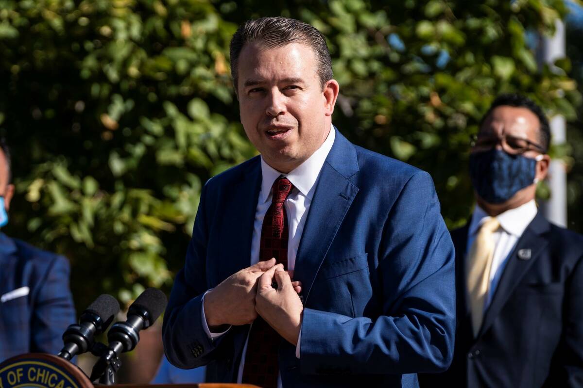 San Antonio schools Superintendent Pedro Martinez speaks shortly after Mayor Lori Lightfoot ann ...