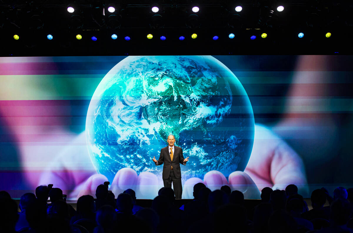 Gary Shapiro, president and CEO of the Consumer Technology Association, speaks during a keynote ...
